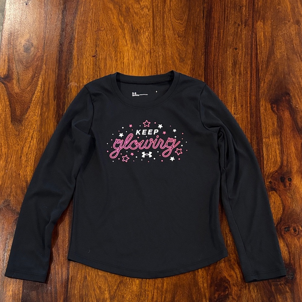 Under Armour Kids Dri-Fit Long Sleeve Shirt - Black with Pink Sparkle Design